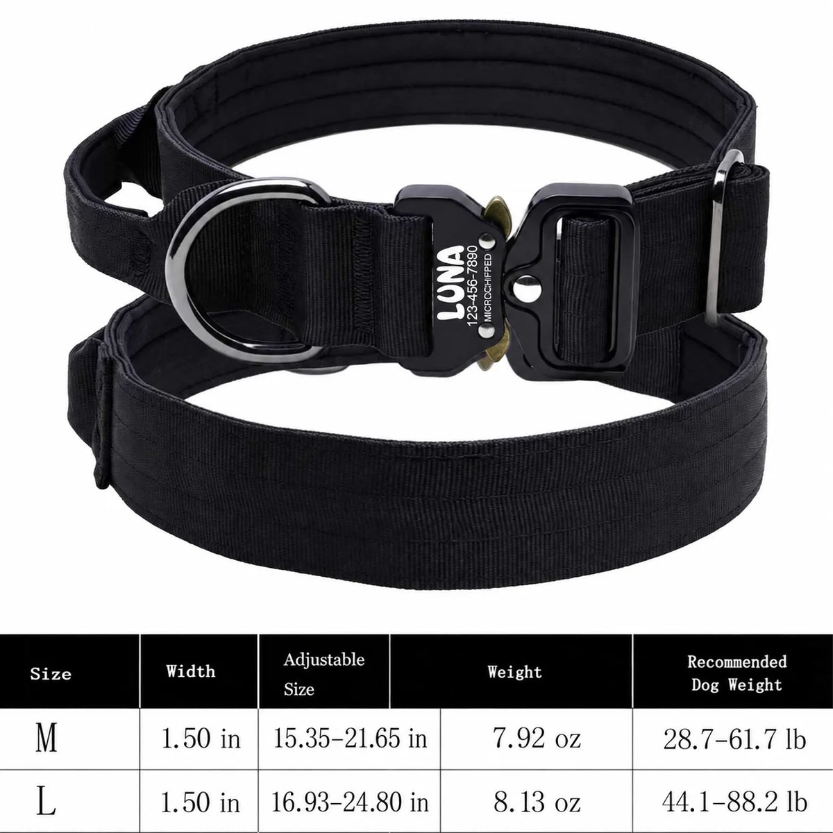 Laser Lettering Tactical Dog Collar, Support Name and Phone Customization, Nylon Material Is Suitable for Medium and Large Dogs