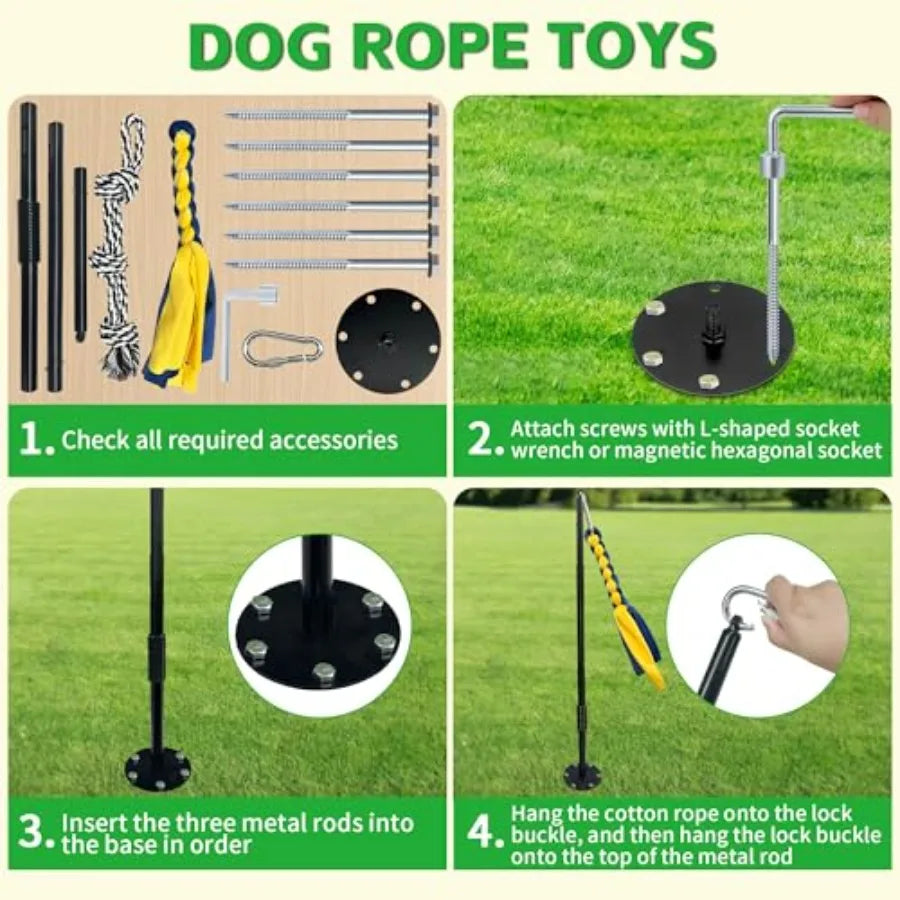 Tether Tug Outdoor Dog Toy Interactive Exercise Game in Yard Tether Tug with 2 Rope Toy and Bell for Large Medium Small Dog Pul