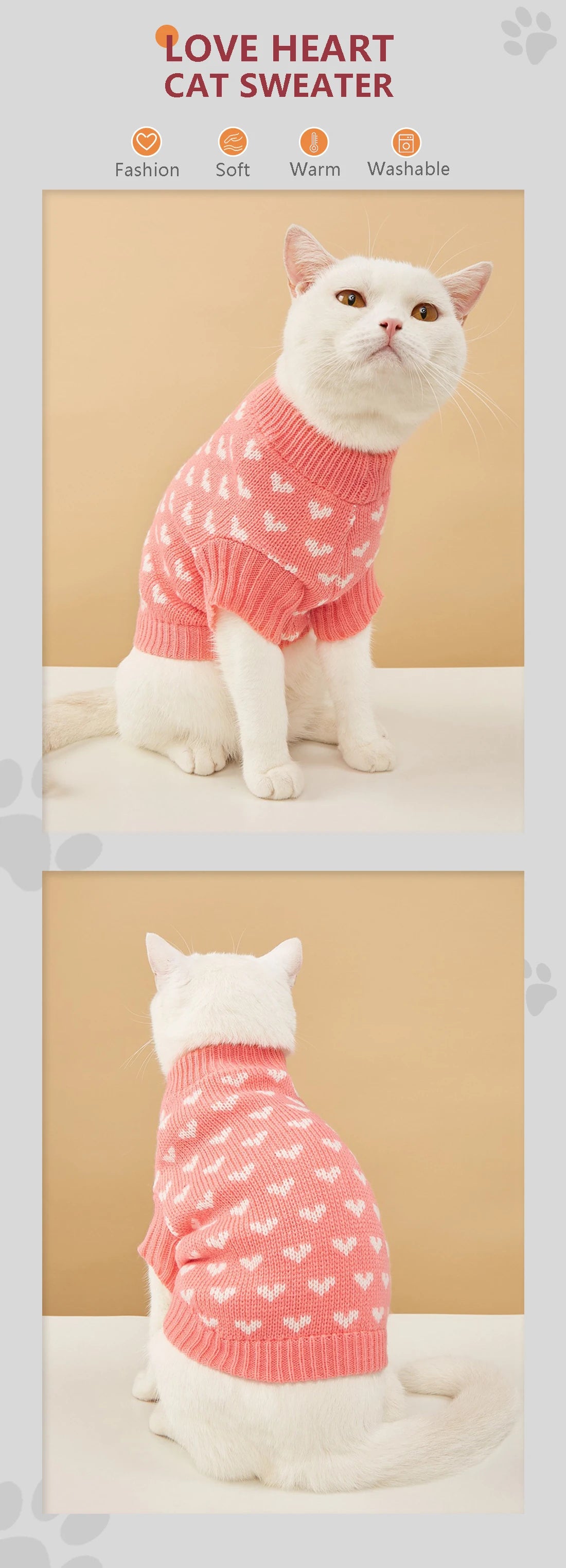 Cute Cat Sweater Classic Heart Graphic Cat Clothes Soft Warm Pet Clothing For Autumn And Winter