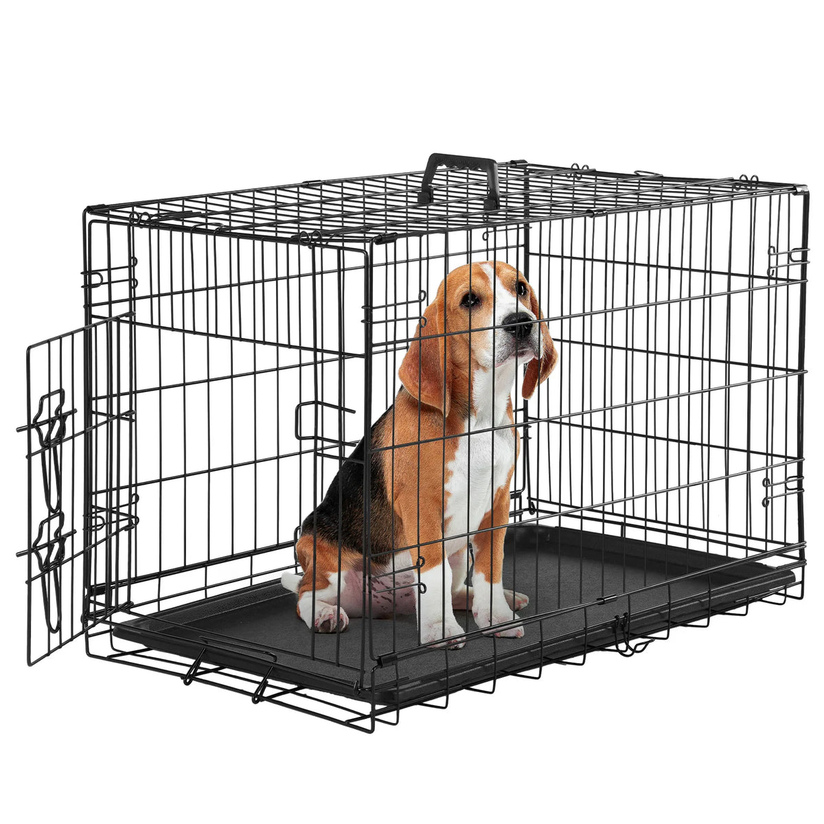 JHK Single Door 30 Inch Folding Metal Wire Dog Cage with Plastic Leak-Proof Pan Tray Extra Large Pet Kennel for Indoor Outdoor