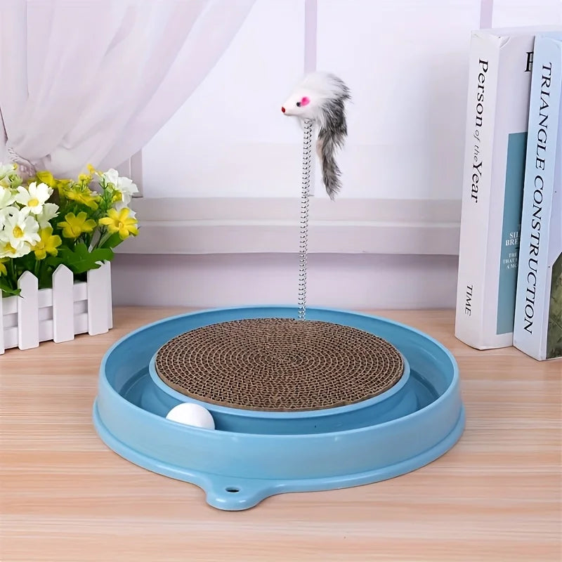 Scratching Cat Toy with Ball Track and Spring - Indoor Interactive Plastic Mat, Available in Multiple Colors (Blue, Purple, Pink) - Mental and Physical Exercise Toy for All Cat Breeds, Fun Design