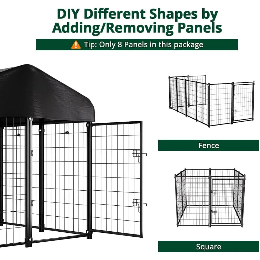 Dog Kennel Outdoor, Dog House with Roof Waterproof Cover for Medium to Small Dog Outside 4ft x 4ft x 4.5ft, Pet Enclosure