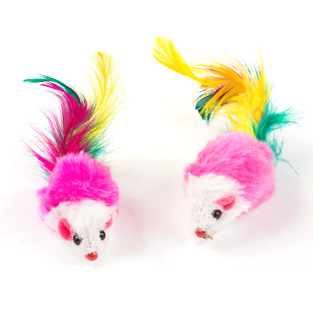10 Pcs Plush Cat Mouse Toys Colorful Feather Mice Rattle Set Kitten Toys Pet Toys for Indoor Cats Kitten Puppy Pet Supplies