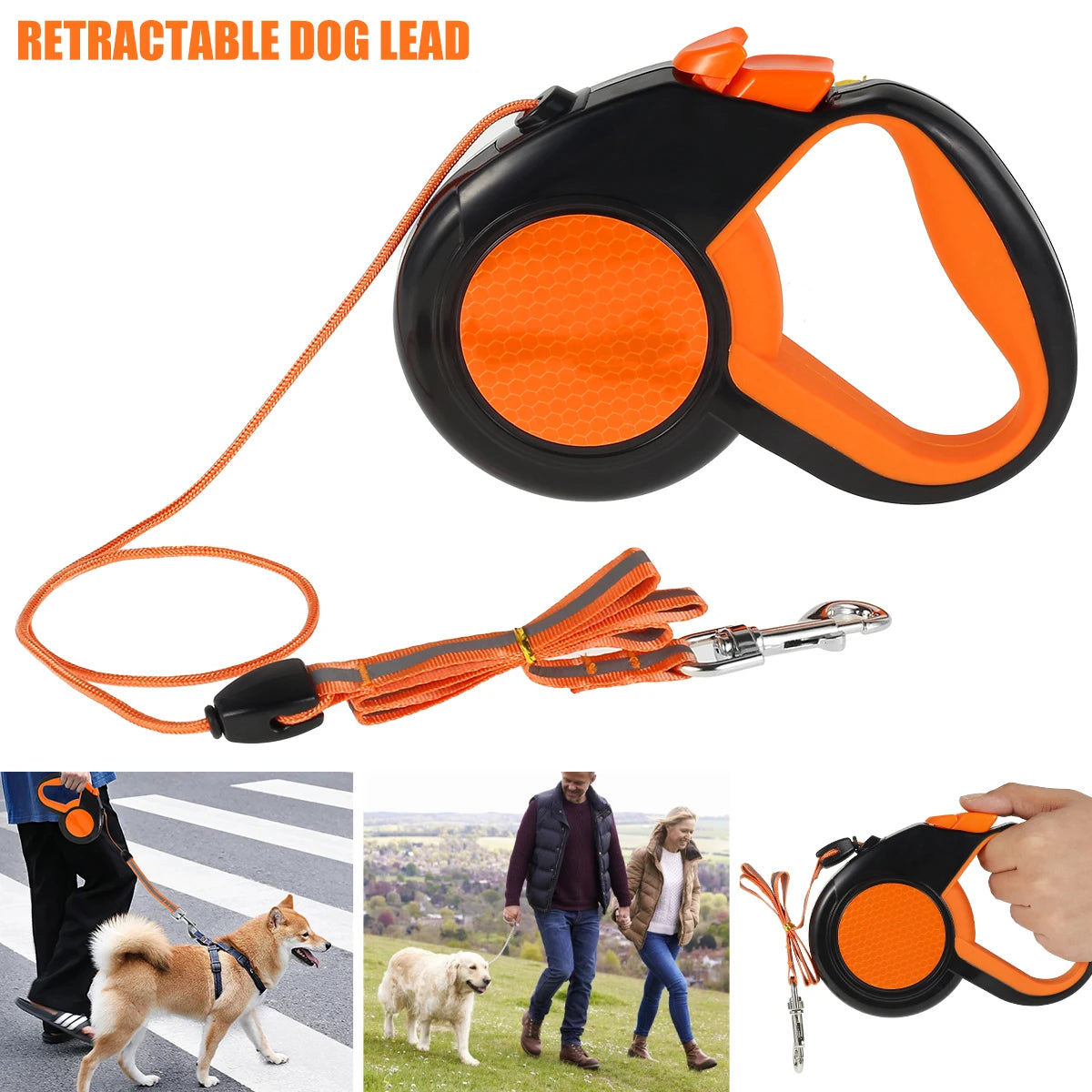 8M Retractable Dog Lead Heavy Duty Pet Walking Leash with Strong Reflective Tape Non-Slip Handle for Small Medium Large Dogs