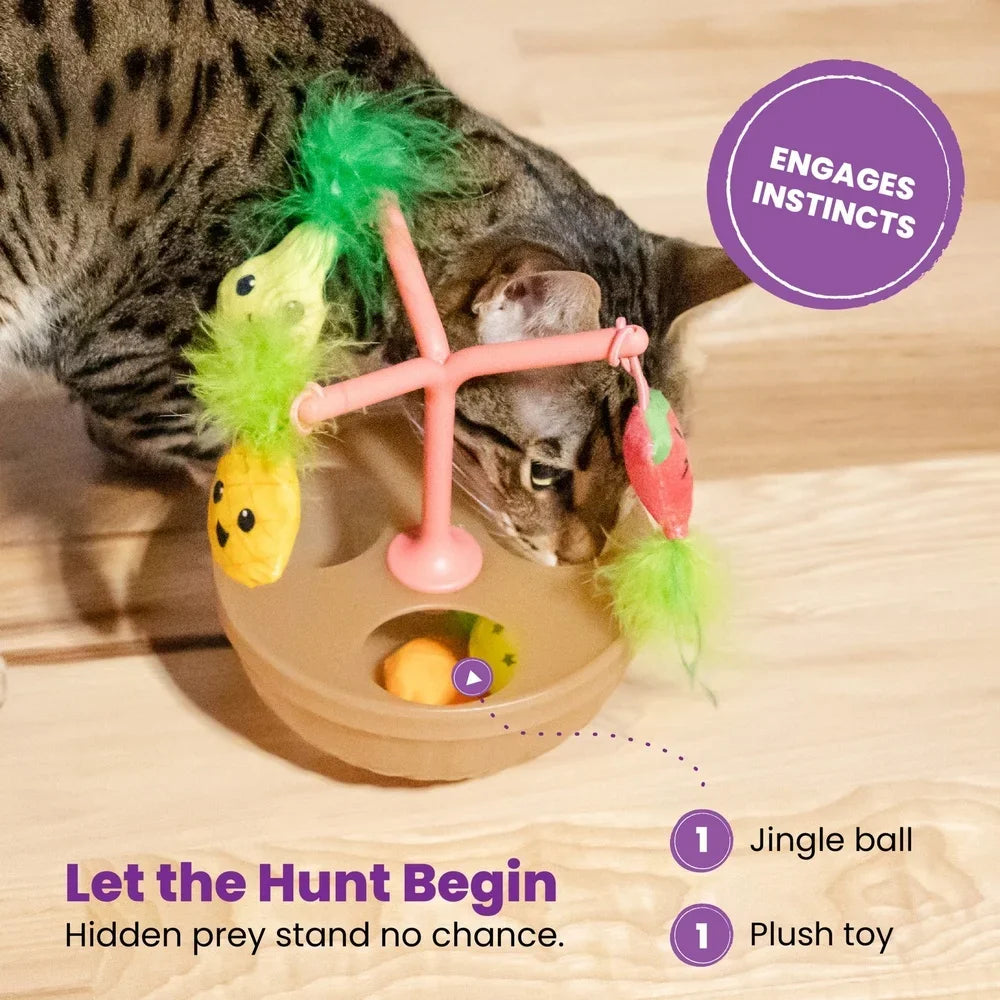 Wobbling Cat Toy Fruit Bowl with 5 Interactive Catnip Toys Jingle Ball Plush Flingers Indoor Entertainment Cats