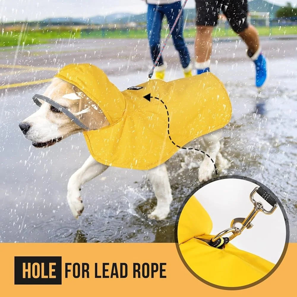 Dog Raincoat Adjustable Waterproof Jacket with Transparent Hood Reflective Straps Small Medium Large Dogs Puppies Rain Gear