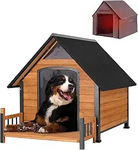 Outdoor Dog House with All-Around Insulated Liner Weatherproof Puppy Shelter Indoor Dog Kennel, Anti-Bite Dog Home for Large Bre