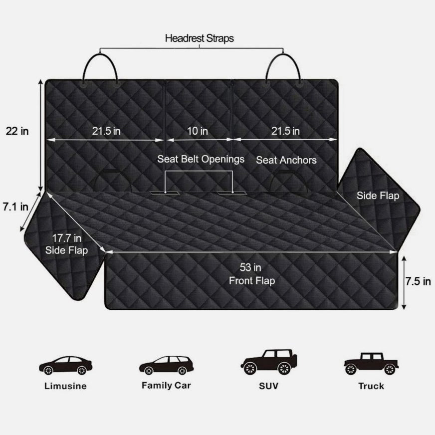 Dog Seat Cover Hammock for Back Seat Durable Waterproof Car Truck Suv Seatbelt