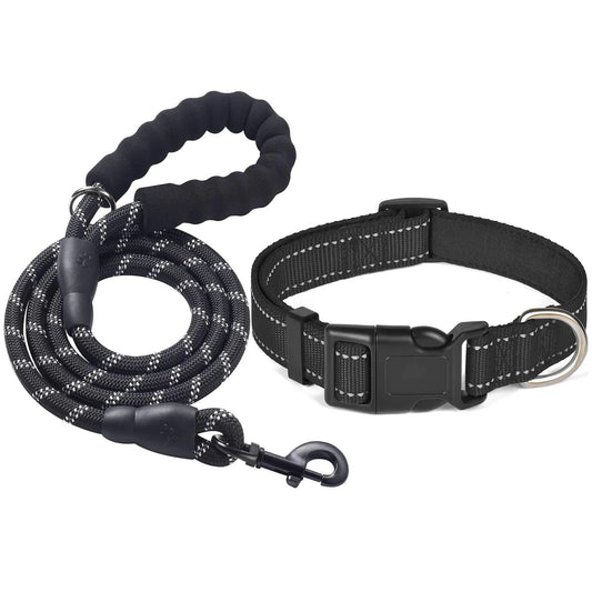 Dog Collar Nylon Dog Rope With Comfortable Padded Handle And Highly Reflective Threaded Cord For Medium And Large Dogs Strong