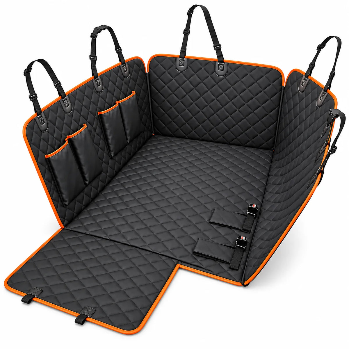 Waterproof Dog Car Seat Cover for Rear Seat – Heavy Duty Pet Hammock with Side Flaps & Storage Pockets – Non-Slip Backseat Protector for Dogs, Cats (Fits SUVs, Trucks, Cars)
