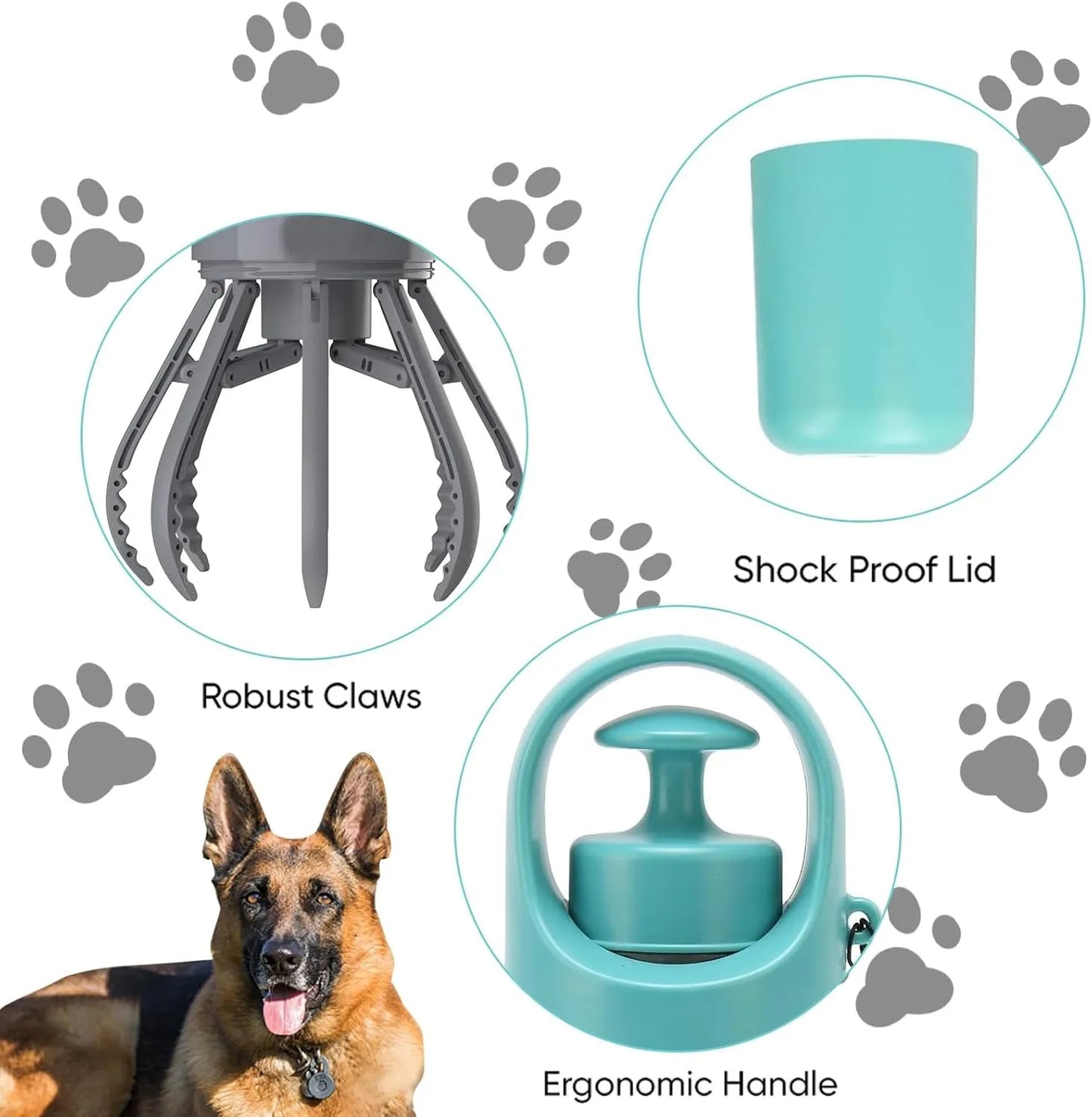 Portable Dog Pooper Scooper No Touch Claw Pickup Tool with Waste Bag Holder Easy One Hand Dog Walking Outdoor Pet Cleanup
