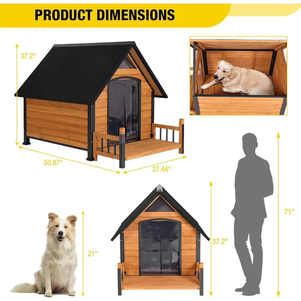 Outdoor Dog House with All-Around Insulated Liner Weatherproof Puppy Shelter Indoor Dog Kennel, Anti-Bite Dog Home for Large Bre