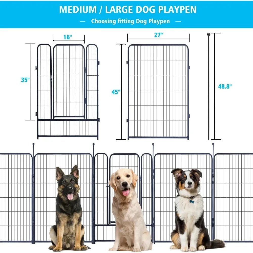 Portable Outdoor Dog Fence, Dog Playpen for Large/Medium/Small Dogs, Dog Fences for The Yard,with Doors Foldable Met