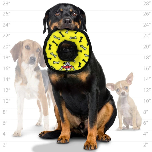 Durable Plush Squeaky Dog Toy Medium Ring Yellow Bone Floatable Washable Interactive Play Dogs Machine Washable Air Dry