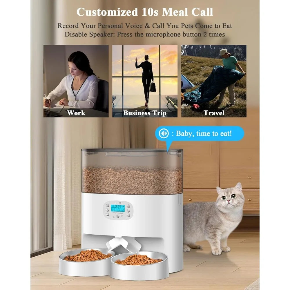 6L Automatic Cat Feeder for 2 Cats, 2.4G WiFi Enabled Smart Feed Automatic Pet Feeder for Cats & Dogs, Timed Pet Food Dispenser