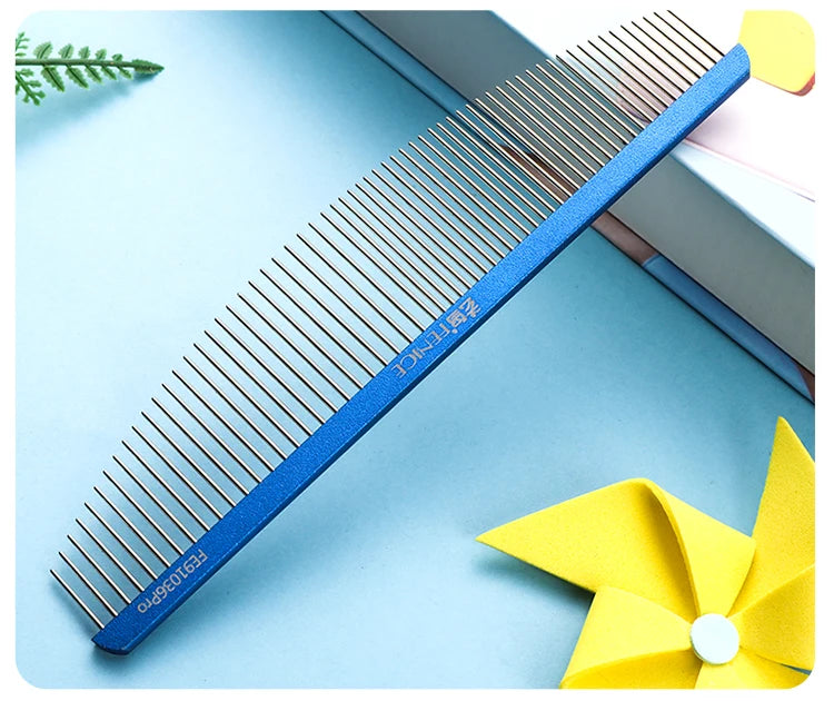 Fenice Moon Style Comb Pet Grooming Single Comb Aluminum Metal Comb for Dogs Stainless Steel Pet Dog Cat Pin Comb Hair Brush