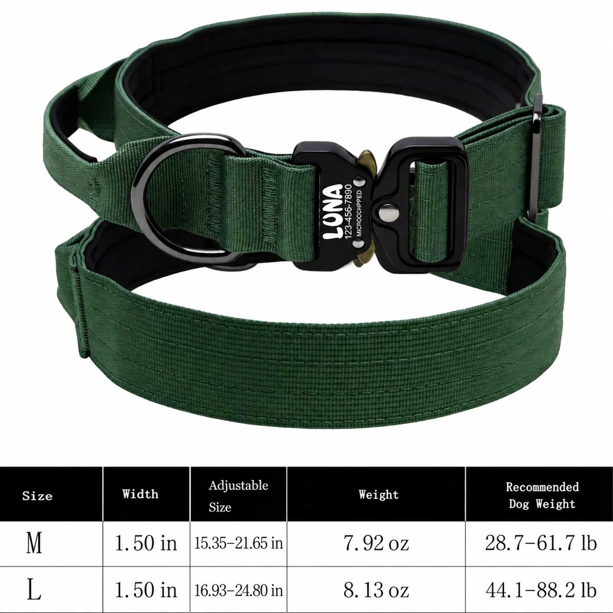 Laser Lettering Tactical Dog Collar, Support Name and Phone Customization, Nylon Material Is Suitable for Medium and Large Dogs