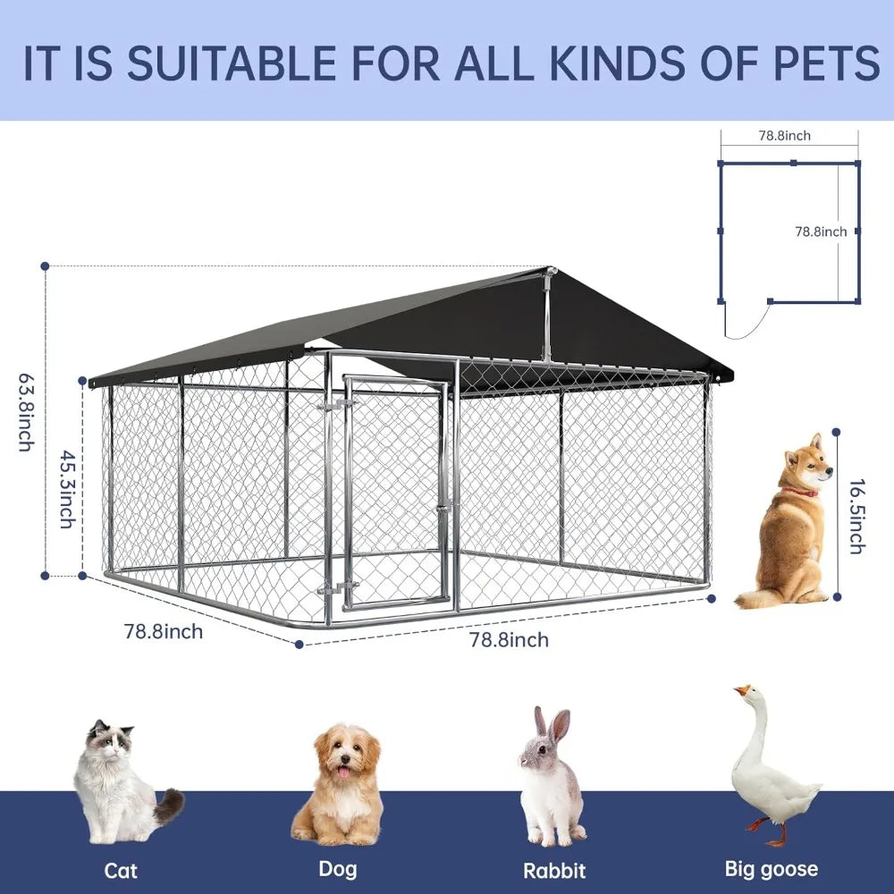 Large Outdoor Dog Cage, Heavy Duty Dog Kennel House Mesh, Big Enclosure Pet Kennel Steel Fence with Secure Lock，Customized