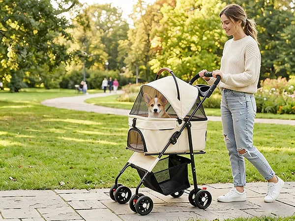 2-in-1Pet Stroller for Small Dogs Cats Foldable Lightweight 4 Wheel Dog Stroller with Removable Carrier Travel Portable Pet Cart