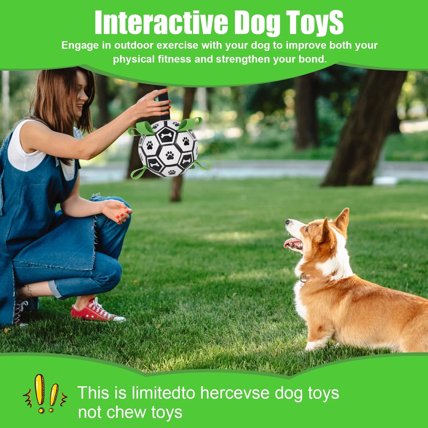 Dog Toys Soccer Ball with Straps, Interactive Dog Toys for Tug of War, Puppy Birthday Gifts, Water Toy, Durable Dogs Balls World