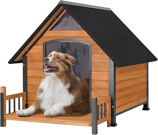 Outdoor Dog House with All-Around Insulated Liner Weatherproof Puppy Shelter Indoor Dog Kennel, Anti-Bite Dog Home for Large Bre