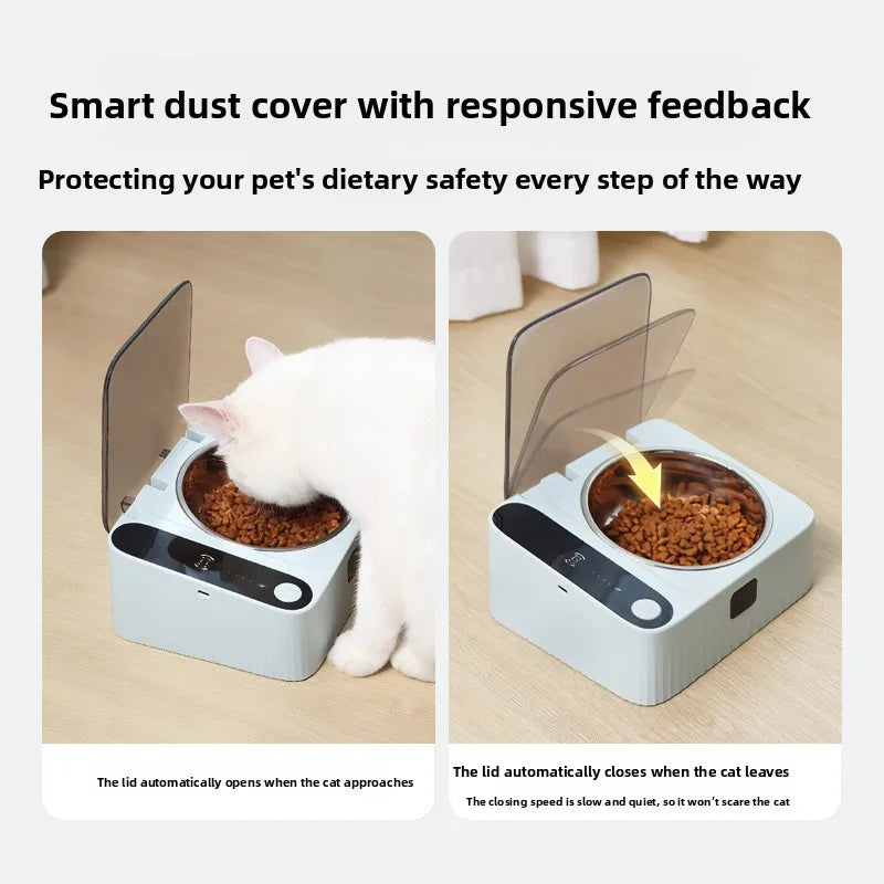 Pet Smart Infrared Sensor Open Lid Cat Bowl Stainless Steel with Lid Dustproof Insect-proof and Moisture-proof Pet Bowl