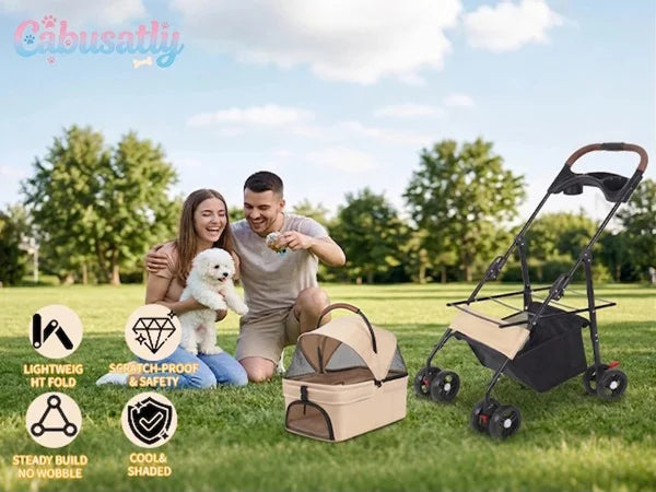 2-in-1Pet Stroller for Small Dogs Cats Foldable Lightweight 4 Wheel Dog Stroller with Removable Carrier Travel Portable Pet Cart