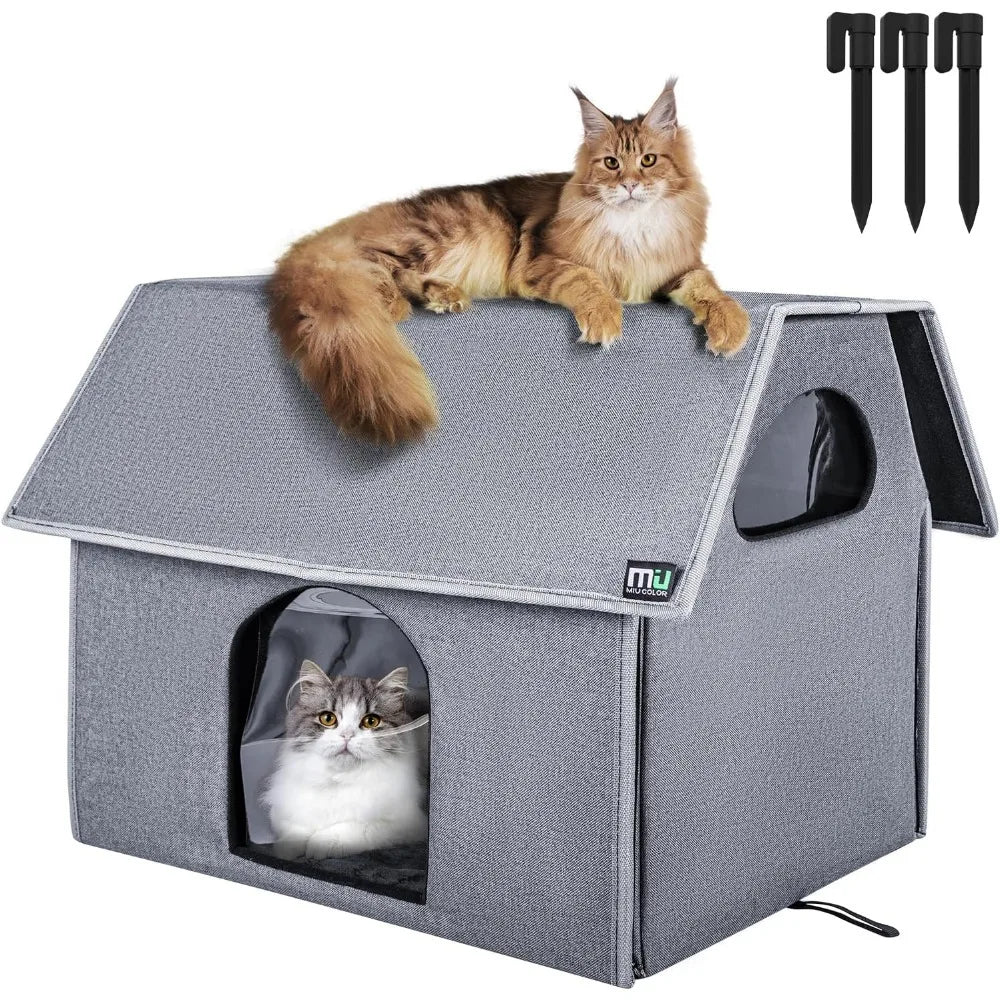 Outdoor Cat House, Extra Large Weatherproof Cat Houses for Outdoor/Indoor Cats, Warm Feral Cat Shelter with Removable Soft Mat,