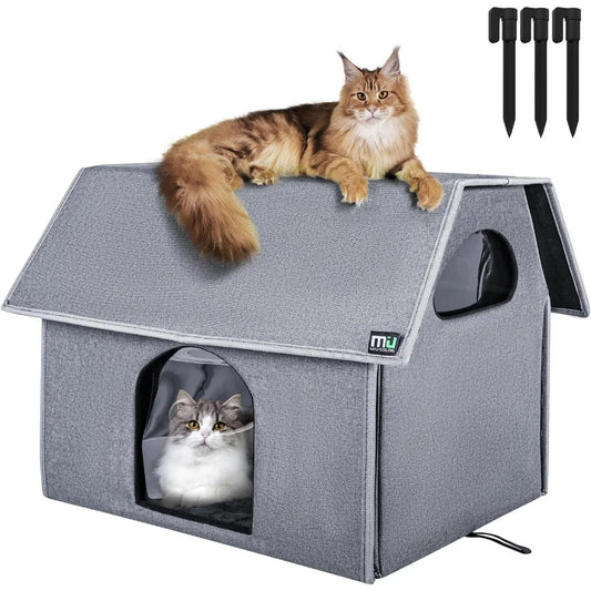 Outdoor Cat House, Extra Large Weatherproof Cat Houses for Outdoor/Indoor Cats, Warm Feral Cat Shelter with Removable Soft Mat,