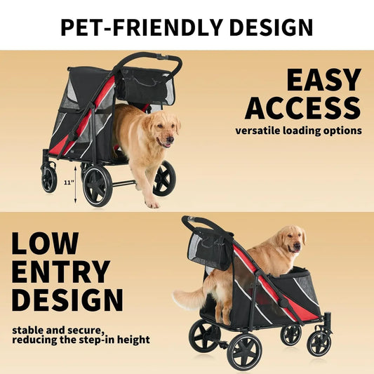 Garvee Multi Functional Pet Cart Lightweight And Foldable Multiple Cats Dogs And Outdoor Carts Heavy-Duty Large Dog Stroller with Mesh Ventilation, Removable Bed, Storage Basket For Dogs Cat