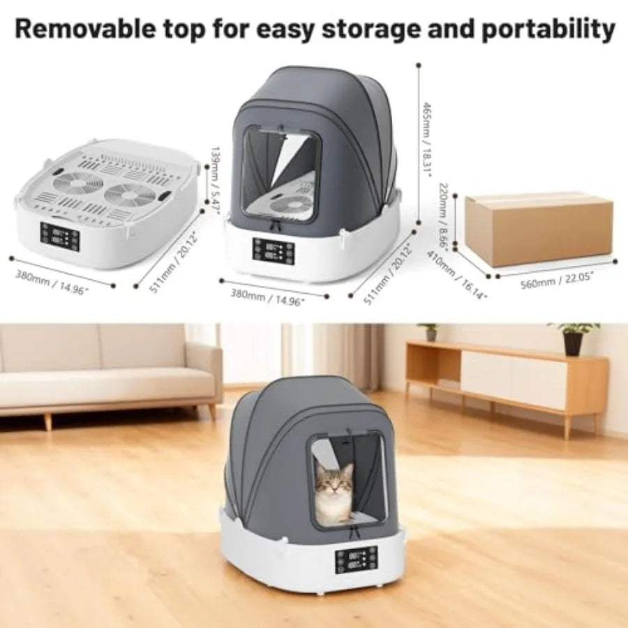 Automatic Pet Dryer Box with 86CFM Dual Fans 60L Foldable Design 360 Quiet Airflow Temperature/Time Control Grooming Hair Blowe
