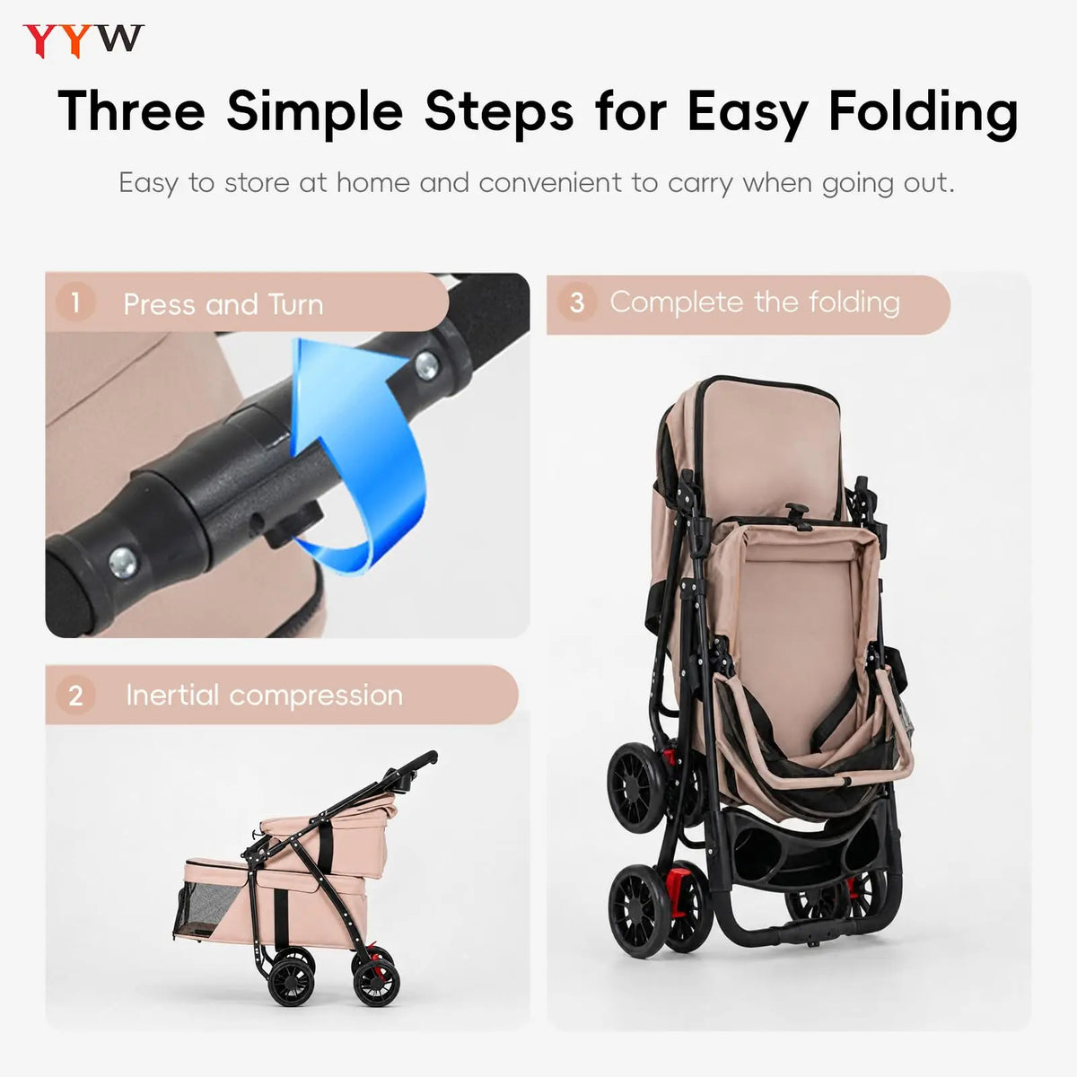 Foldable Double Decker Pet Stroller 4 Wheels Breathable Mesh Puppy Cat Travel Stroller for Multi-Pet Families Outdoor Walking