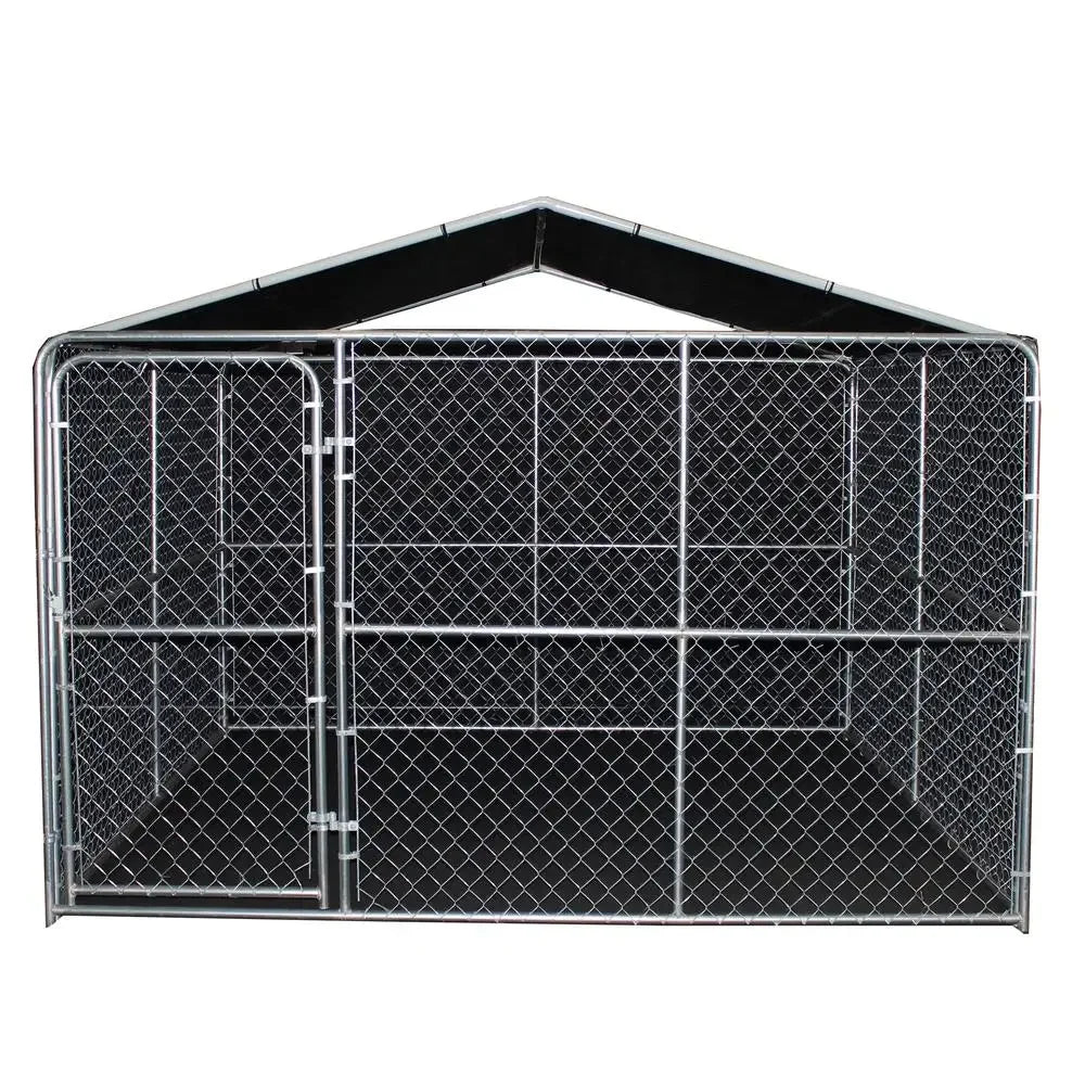 Dog Kennel Canopy Cover Shade Steel Frame Gray 10x10 Sun Rain Protection Shelter