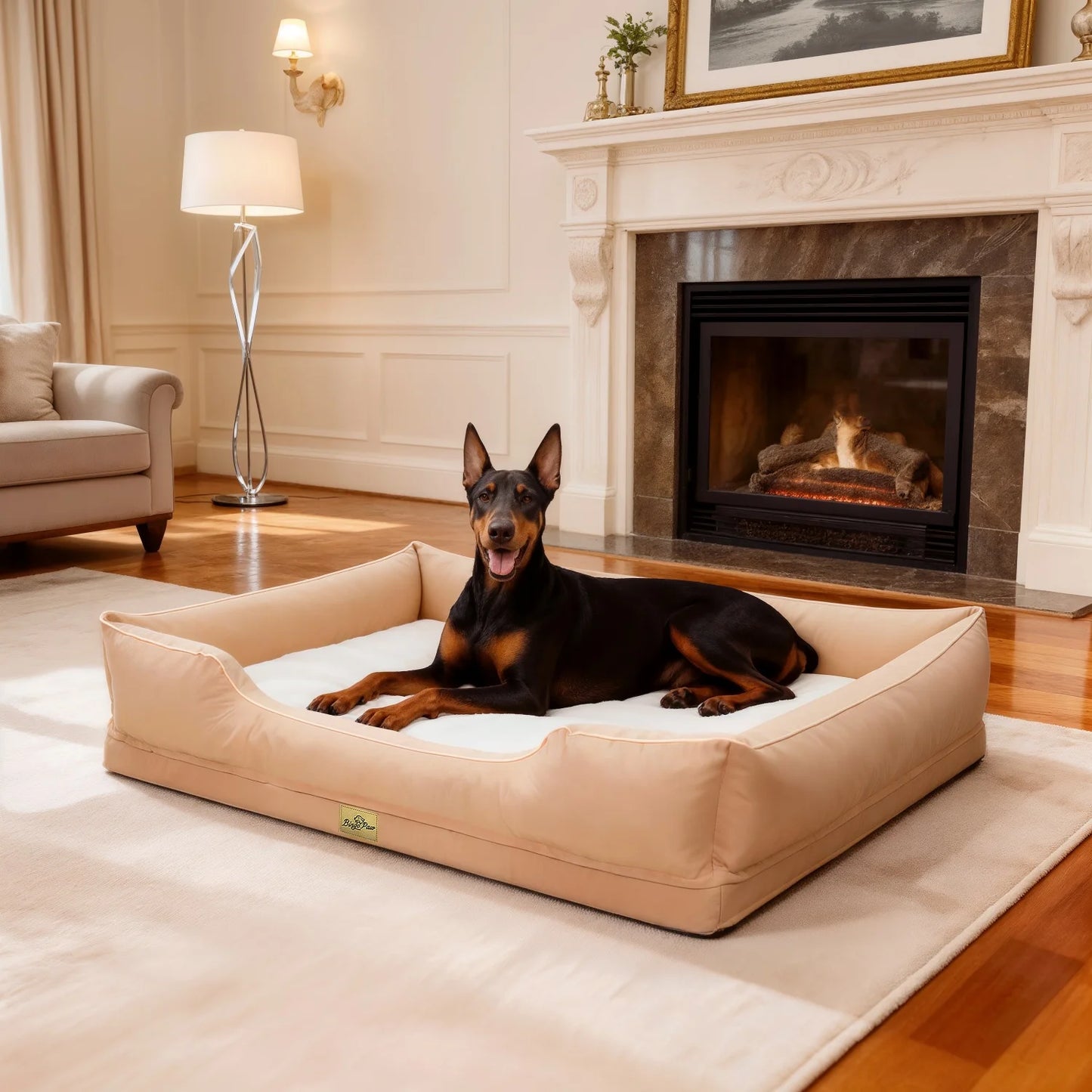 M-3XL Rectangular Dog Beds Orthopedic Dog Pet Sofa Couch Bed with Bolster Washable Pet Couch Lounger Sponge Base for Large Dogs Waterproof Lining Removable Cover