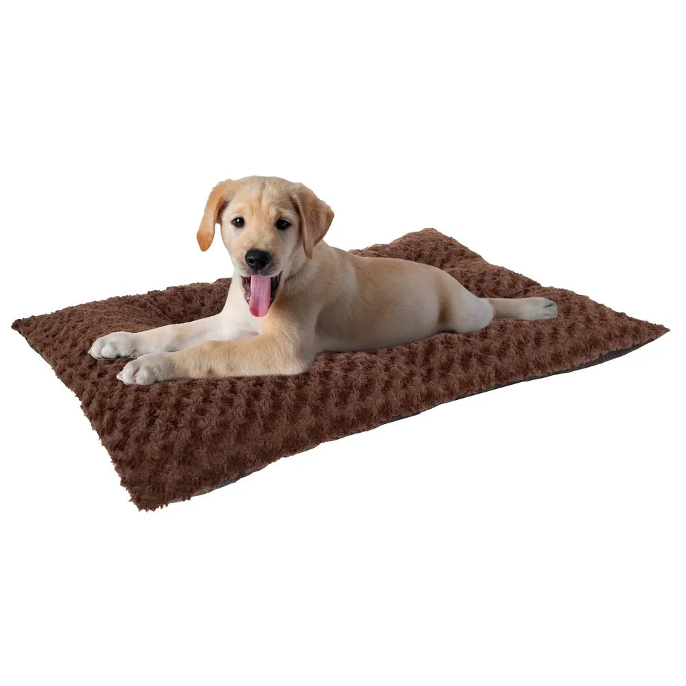 Soft Faux Fur Dog Bed Large Chocolate Non Slip Portable Washable Pet Cushion Kennel Mat