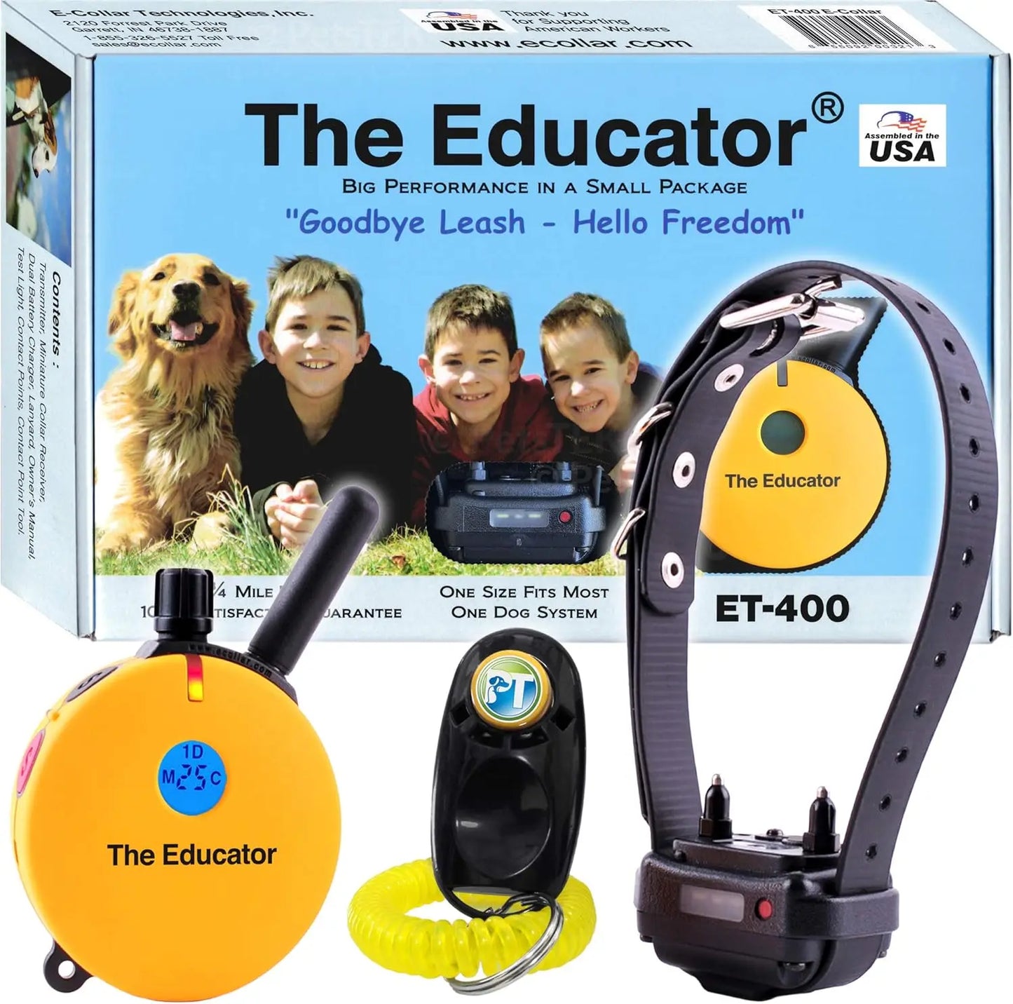 ET-400 E Collar for Dog Training with Remote - 3/4 Mile Range, Waterproof, 100 Blunt Stimulation Levels, Tone or Vibration Mode,