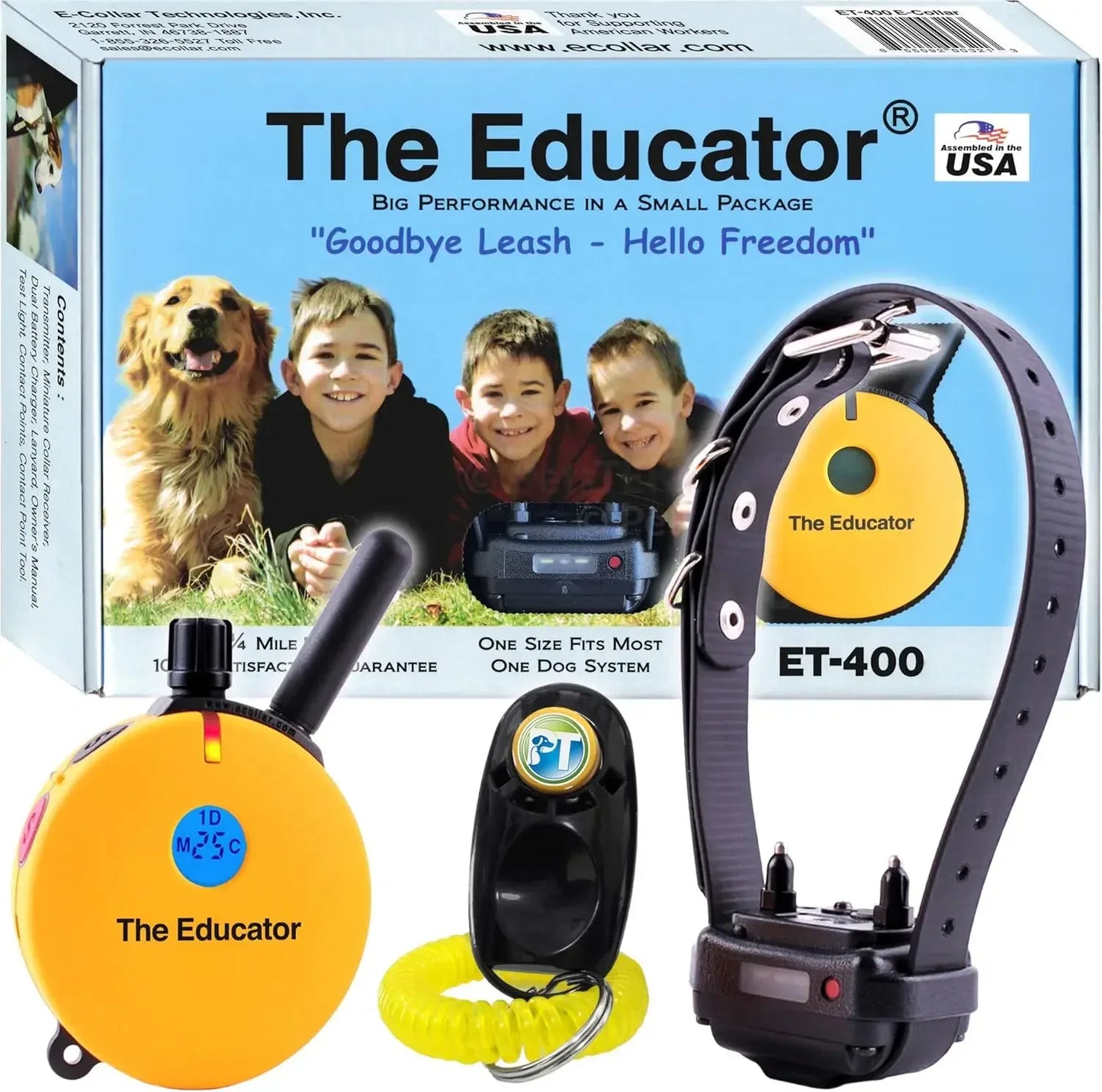 ET-400 E Collar for Dog Training with Remote - 3/4 Mile Range, Waterproof, 100 Blunt Stimulation Levels, Tone or Vibration Mode,