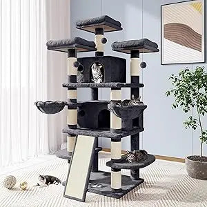 Allewie 68 Inches Cat Tree/House and Towers for Big Feline/Scratching Post/Multi-Level Large Kitty Climbing Tree with Condo/Smok
