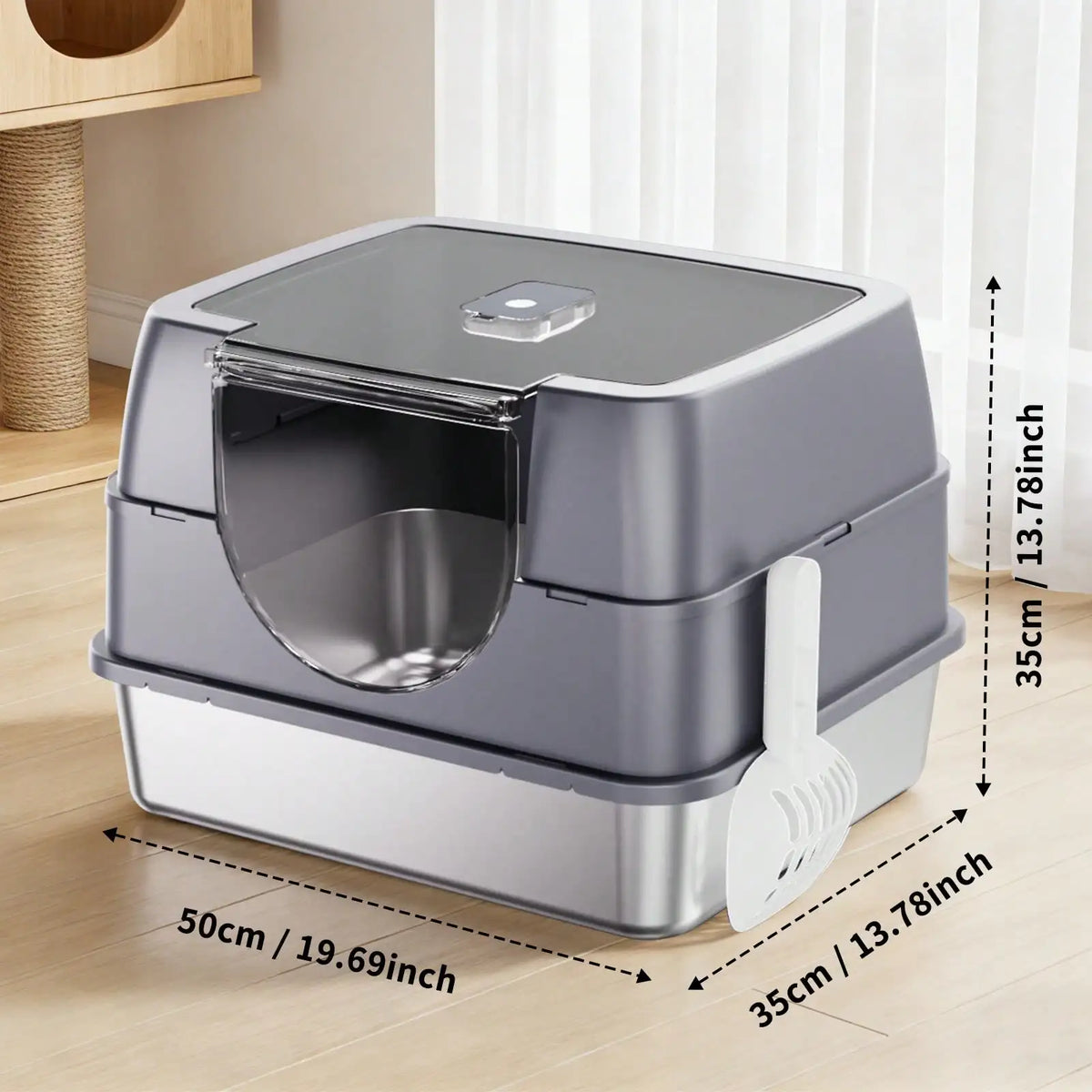 Large Stainless Steel Enclosed Cat Litter Box With Lid High Splash Proof Sided Metal Kitty Potty Front Entry Top Exit Dog Proof Odor Control Leak Resistant Easy Clean Complete Set With Litter Mat Litter Scoop & Filter Step Fo