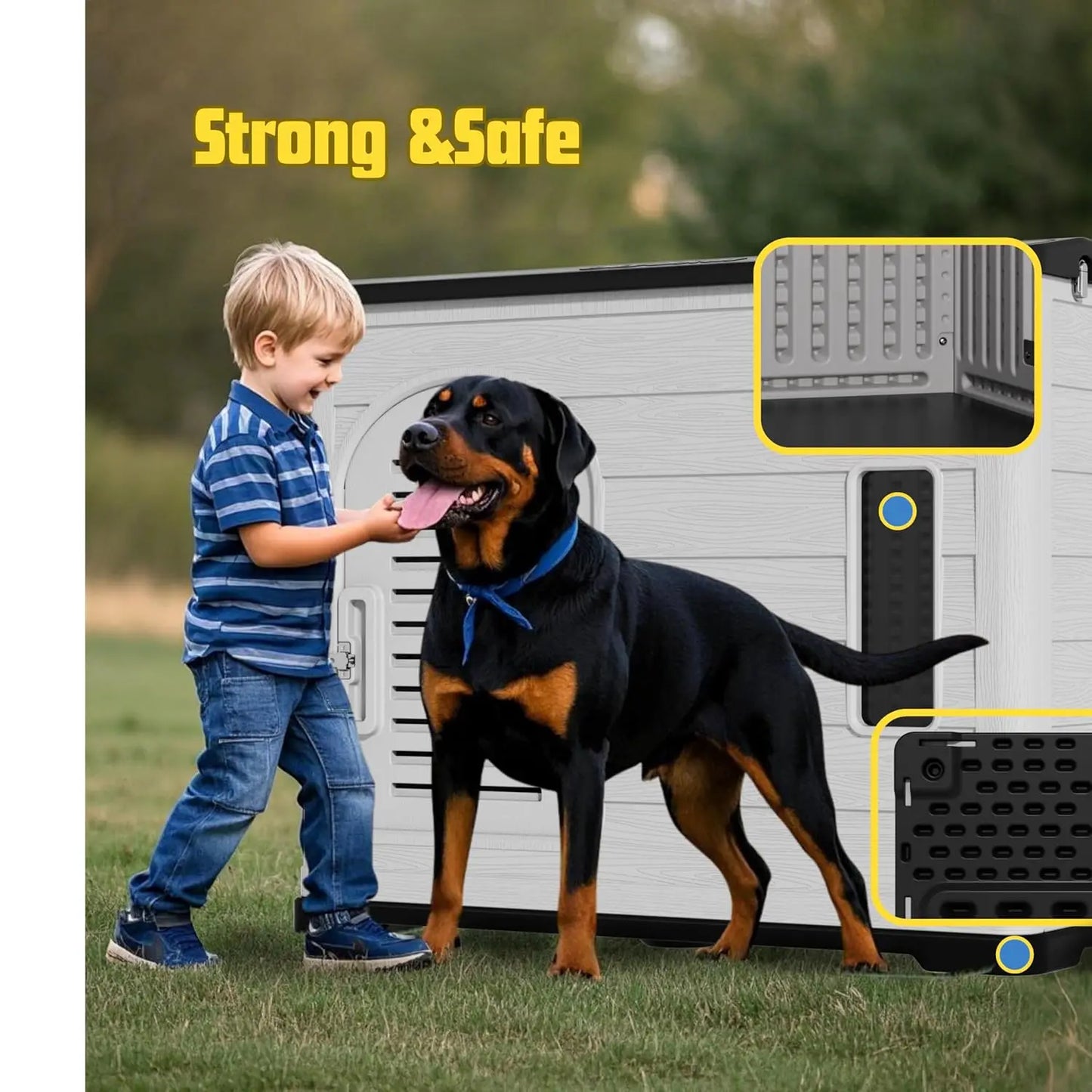 XLarge Plastic Dog House Big Dogs Indoor Outdoor Double-Layer Insulated Open-Top Lockable Door Elevated Floor 46x38x39inchCustom