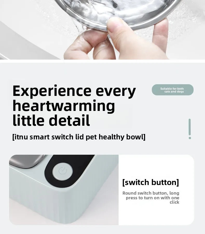 Pet Smart Infrared Sensor Open Lid Cat Bowl Stainless Steel with Lid Dustproof Insect-proof and Moisture-proof Pet Bowl