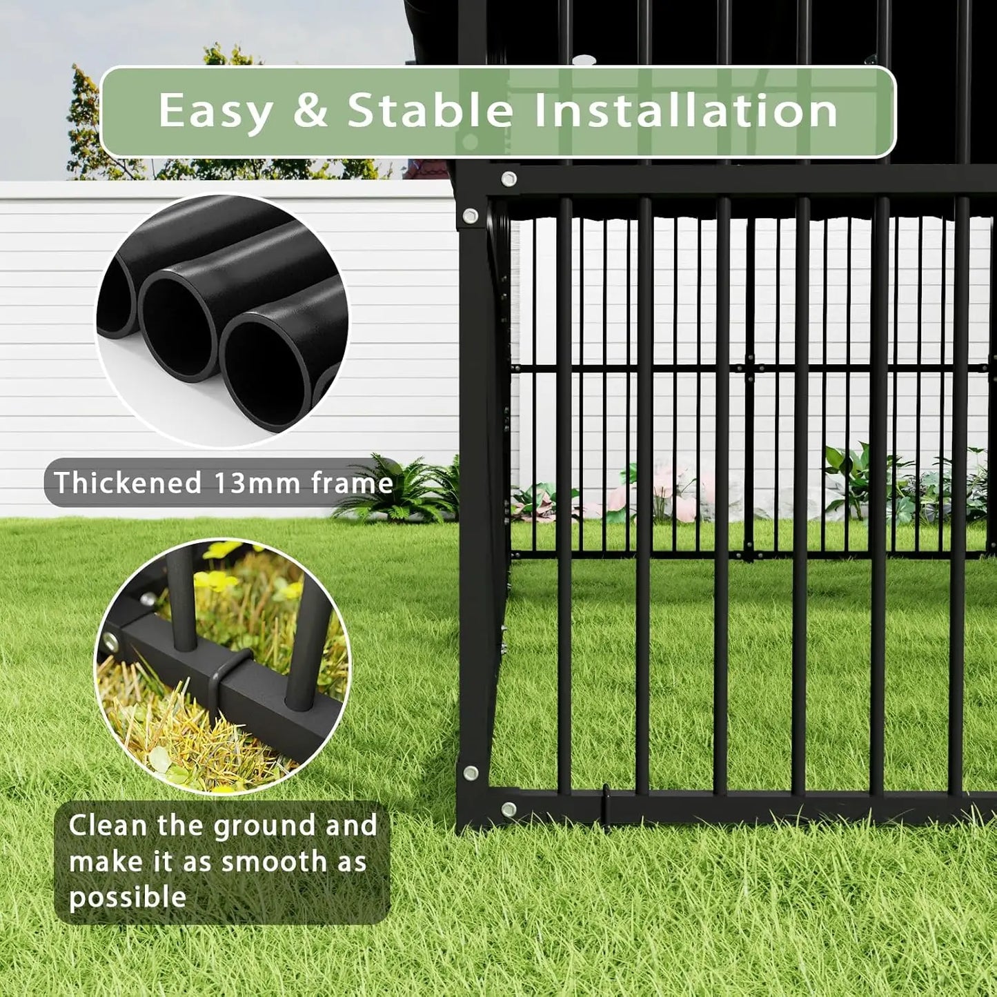 Outdoor Dog Kennel 10x20x6.5 FT, Heavy-Duty Metal Construction with Swivel Door, Fully Enclosed Waterproof Oxford, Customi