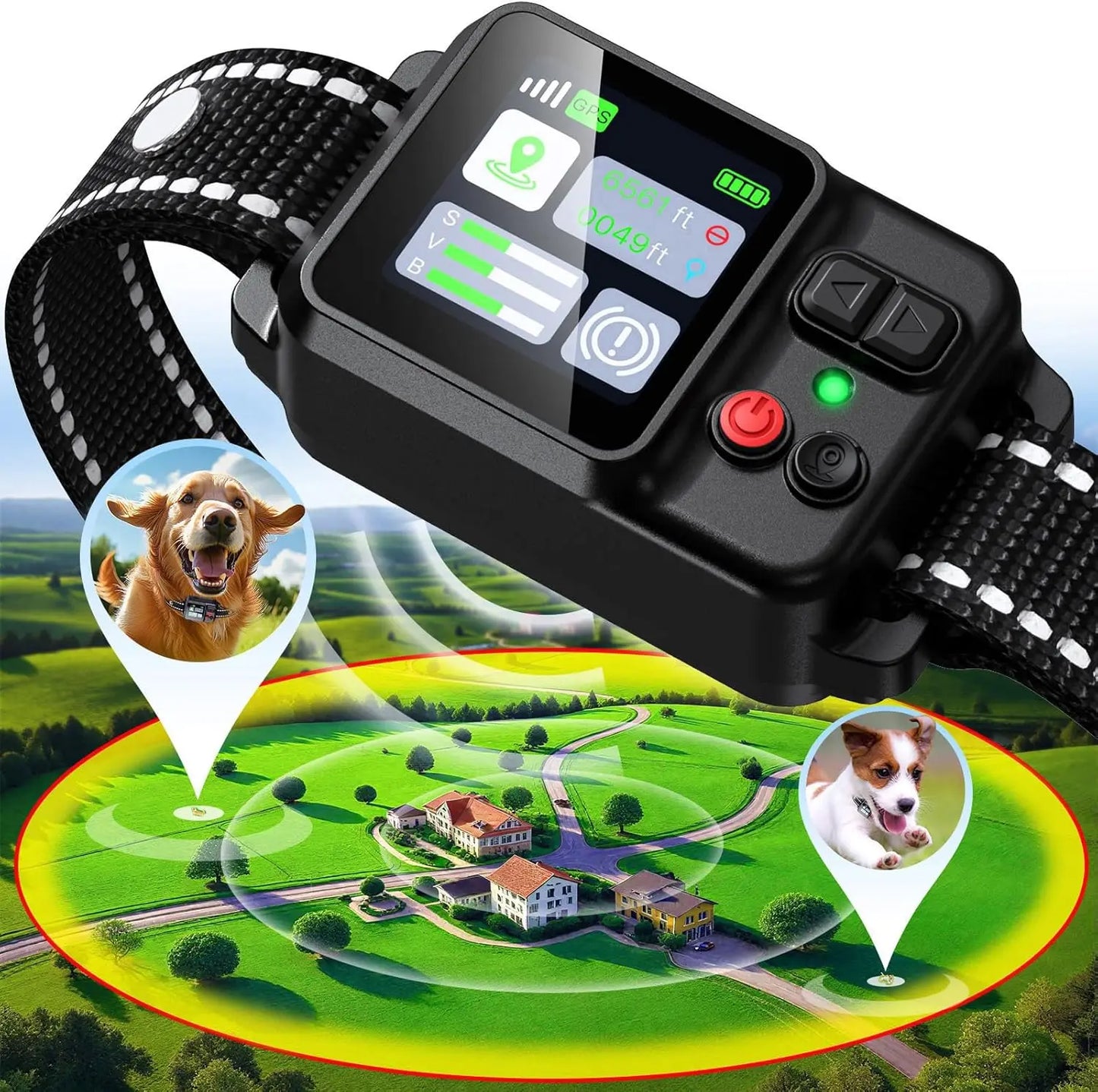 GPS Wireless Dog Collar Fence System,Invisible Electric Fence for Dogs,Adjustable Range 49-6561ft,3 Training Mode,Rechargeable,W