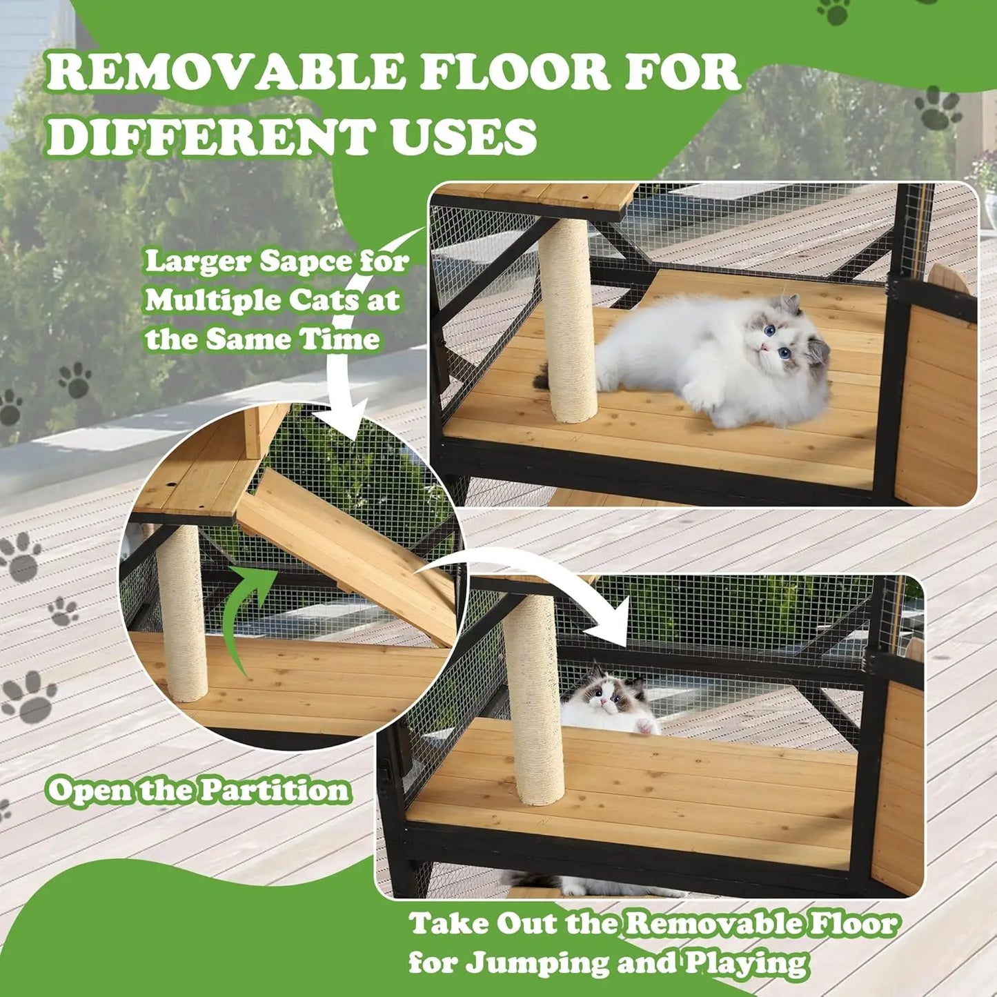 Cat Catio 4 Tiers Outdoor Cat Enclosure Window Access, Indoor Cat House with Wheels and Removable Floor