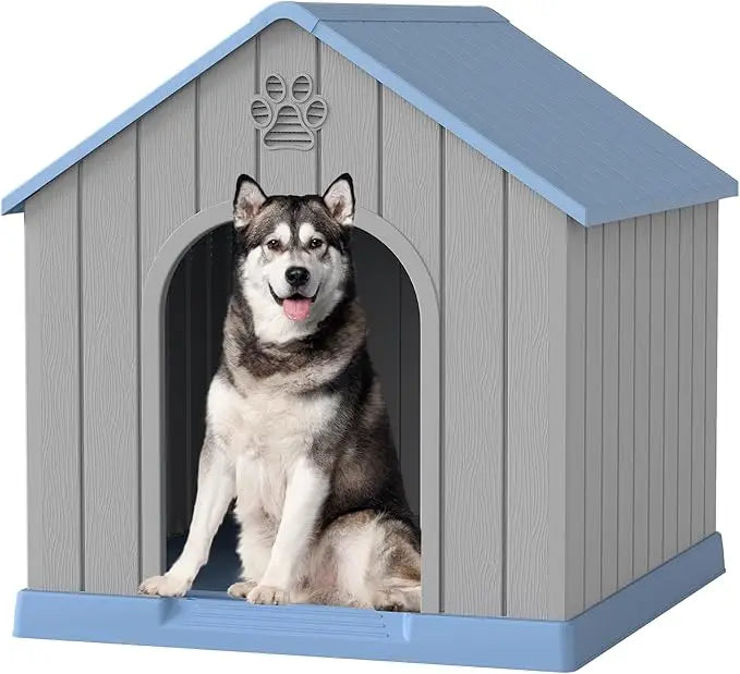 Dog House Outdoor Indoor for Medium Large Dogs, Durable Plastic Waterproof Doghouse with Air Vents and Elevated Floor