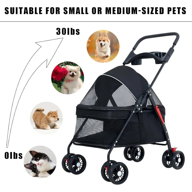 Pet Stroller Dogs Cats Teddy Bear Baby Stroller Small Pet Stroller Light and Foldable Suitable Outdoor Travel Dog Cat Supplies