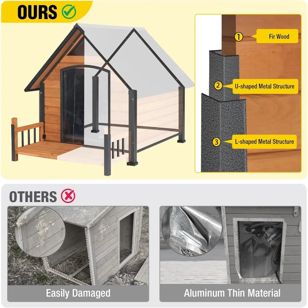 Outdoor Dog House with All-Around Insulated Liner Weatherproof Puppy Shelter Indoor Dog Kennel, Anti-Bite Dog Home for Large Bre