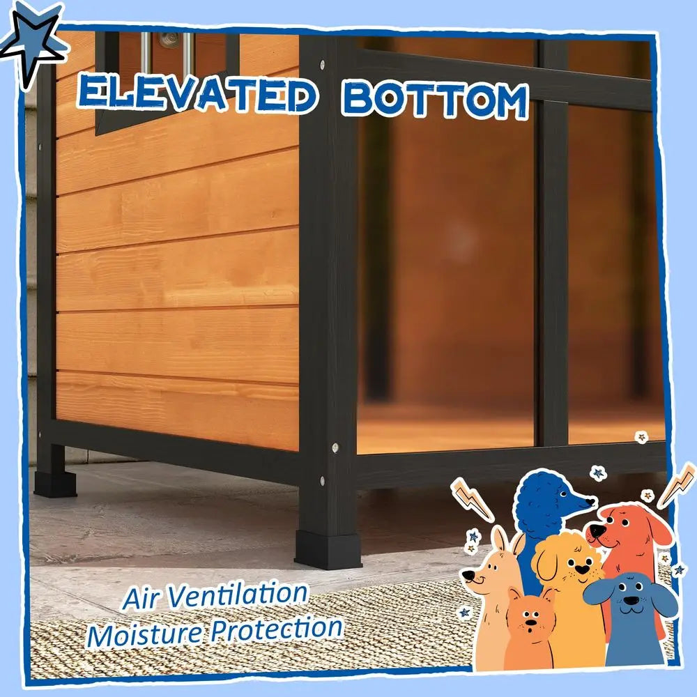 Outside CabinStyle Wooden Dog House for Large Dogs with Openable Roof amp Giant Window, Outdoor amp Indoor Big Dog Shelter, Asp