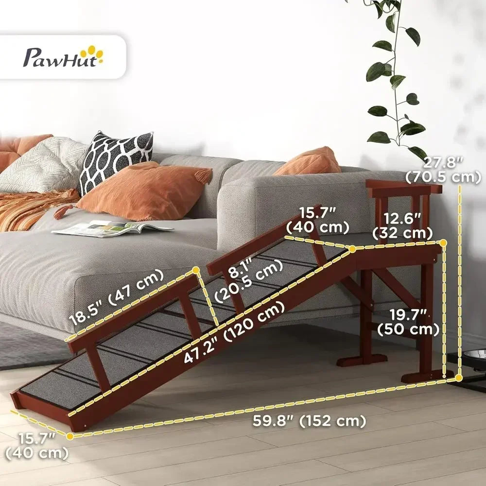 Pet Stairs for Dogs, Removable Guardrails, Non-Slip, 60 Long, Brown