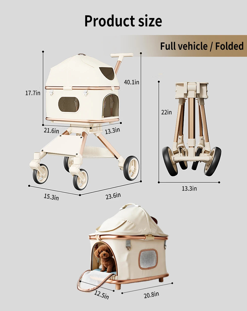 Pet Stroller for Dog & Cat, Pubby Stroller Upload to 55lbs,Dog Basket,Luxury Dog Stroller